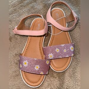 New- Self Esteem pink glitter and daisy sandals - girls size 3